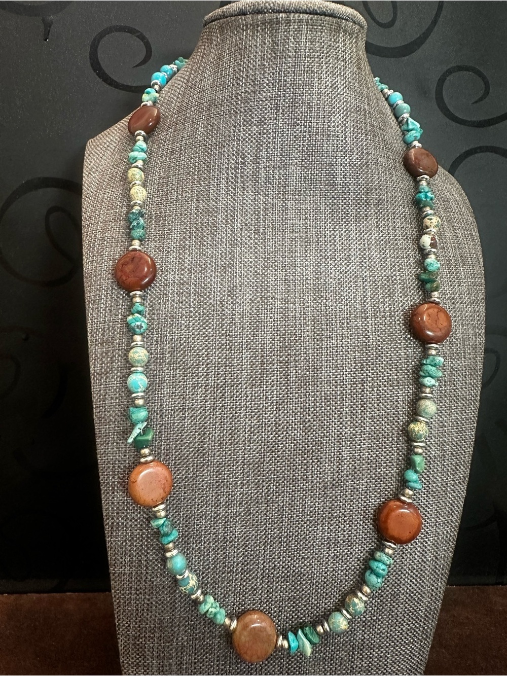 Turquoise and Brown Jasper Beaded Necklace - Elegant Women’s Jewelry